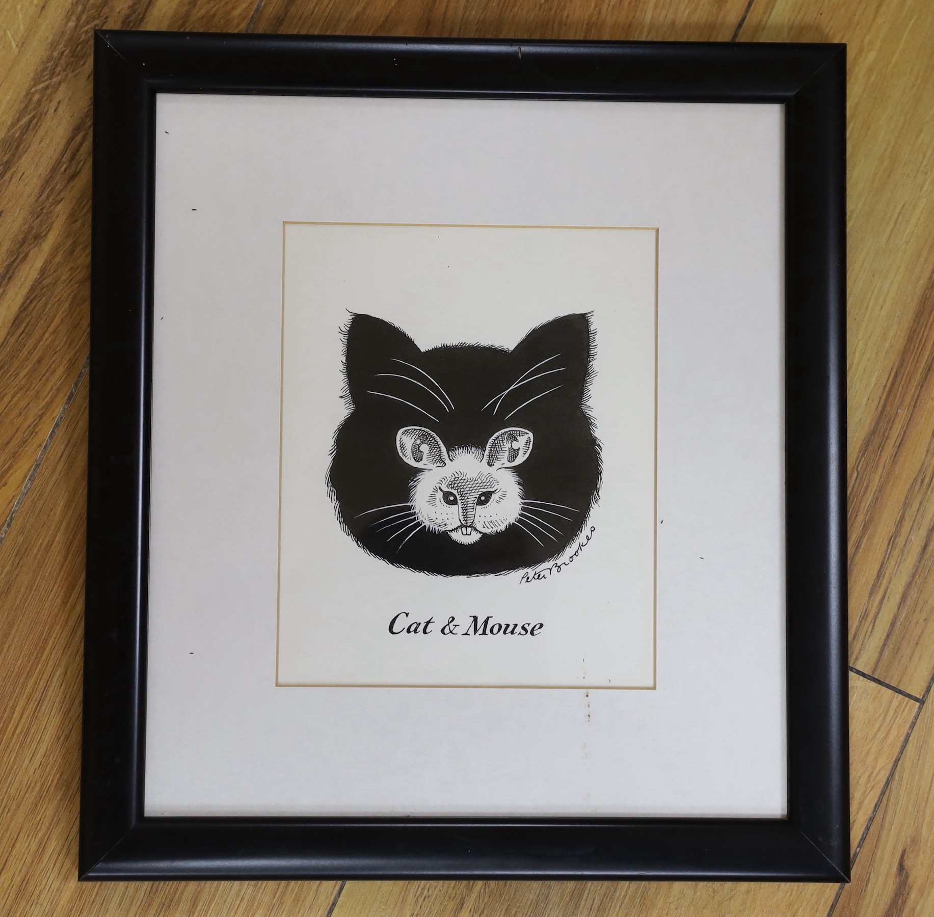 Peter Brookes (b.1943), pen and ink, original illustration; 'Cat and mouse', signed, 16 x 13cm